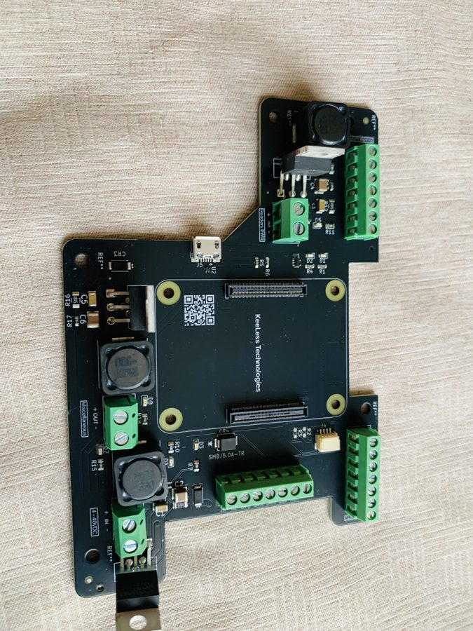 Access Controller main board, full overhead view, showing the converter section, screw-terminal I/O and board-to-board connectors